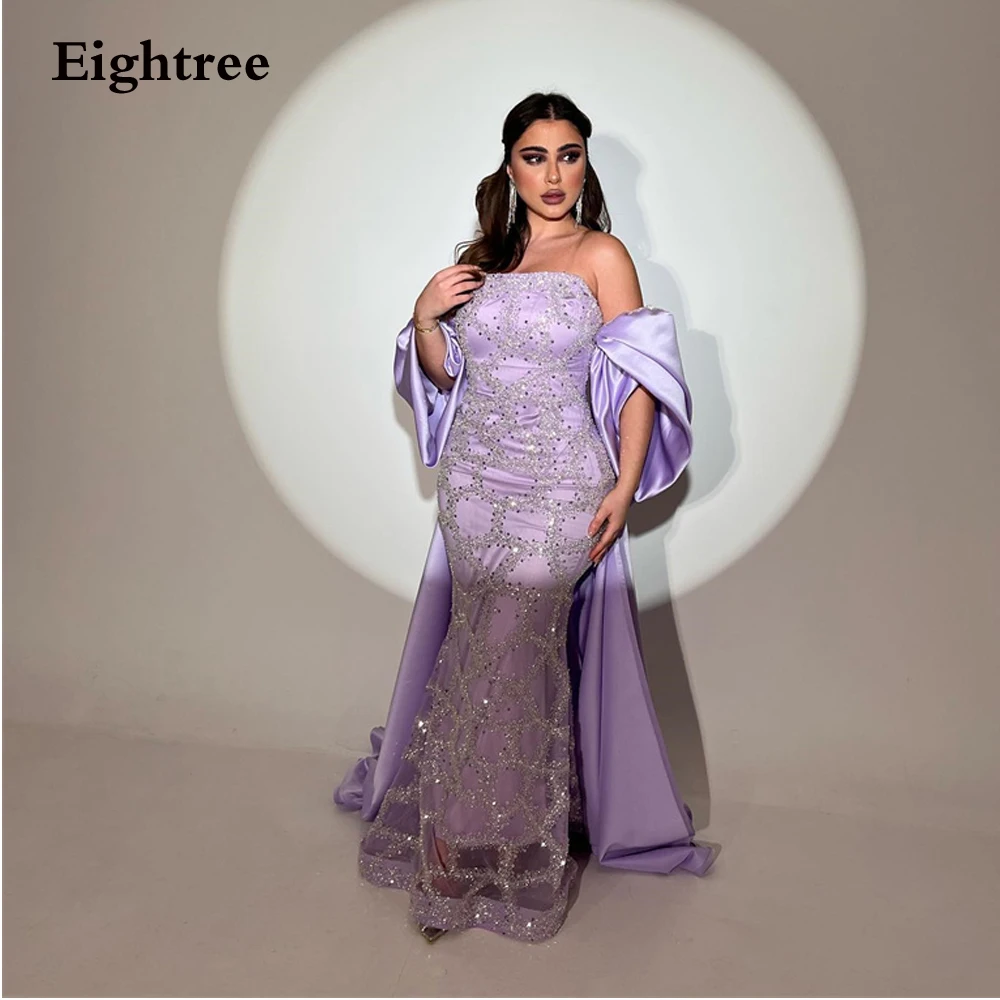 

Eightree Lilac Elegant Evening Dresses Mermaid Satin Strapless Glitter Long Abendkleider Dubai Formal Occasion Dress 2023