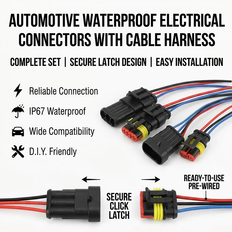10Sets IP67 Waterproof AMP Style Automotive Connectors, Pre-Wired 1-6 Pin Male/Female Plug Harness for Car & Motorcycle Wiring