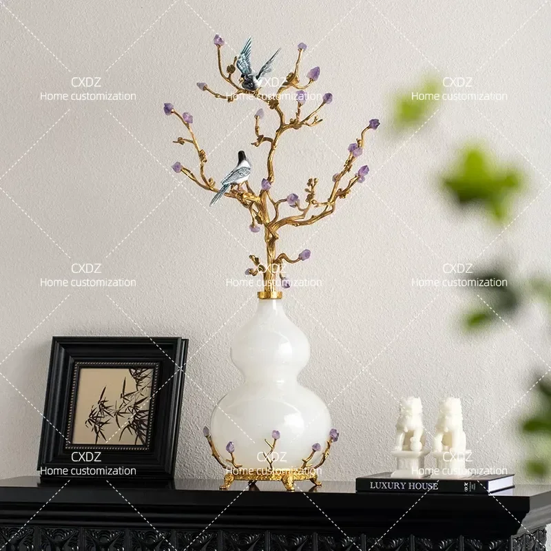 Luxury Glazed Gourd Magpie Copper Ornament TV Cabinet Decor Living Room Entrance Handicraft Decoration