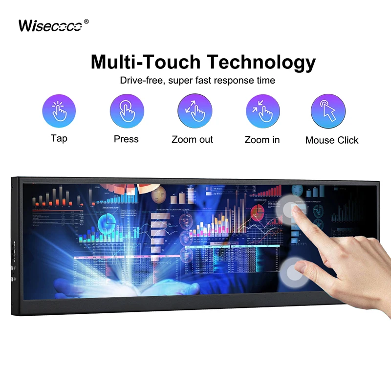 Imagem -03 - Wisecoco 12.6 Polegada Monitor Portátil Fhd 1920*515 Ips Lcd Display Multi-touch com Hdmi Micro Usb para Laptop tv Ps4 Câmera Aida64