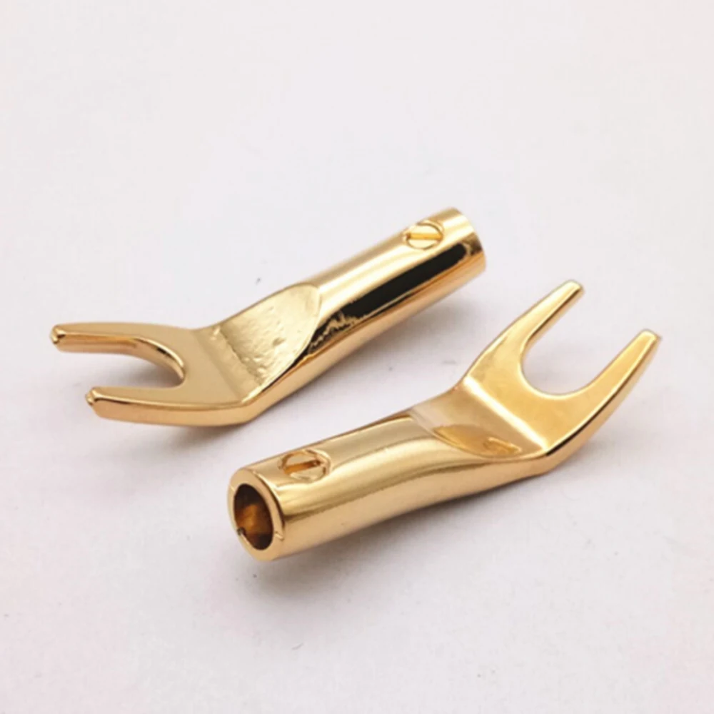 Y Fork Connectors Spade Speaker Gold Plated Cable Terminal Audio Plug for Binding Post Banana Jack Adapter 2pcs