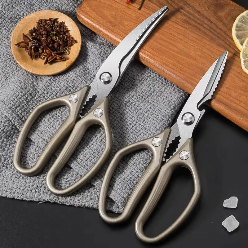 High-End Kitchen Scissors with Magnetic Scissor Holder Titanium Steel Powerful Chicken Bone Scissors Sharp Fish Killing Tool