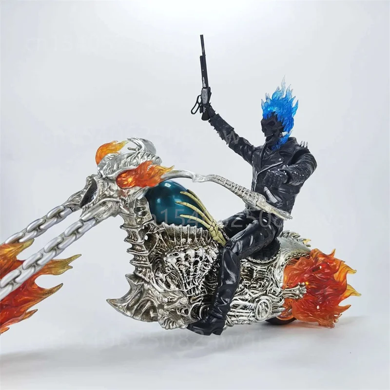 Ghost Rider mit Motorrad Figur zum 85. Jubiläum, Leuchtende Flammen-Effekt Glühende Motorrad-Sammlerfigur Modell Spielzeug 38CM – Detail 28