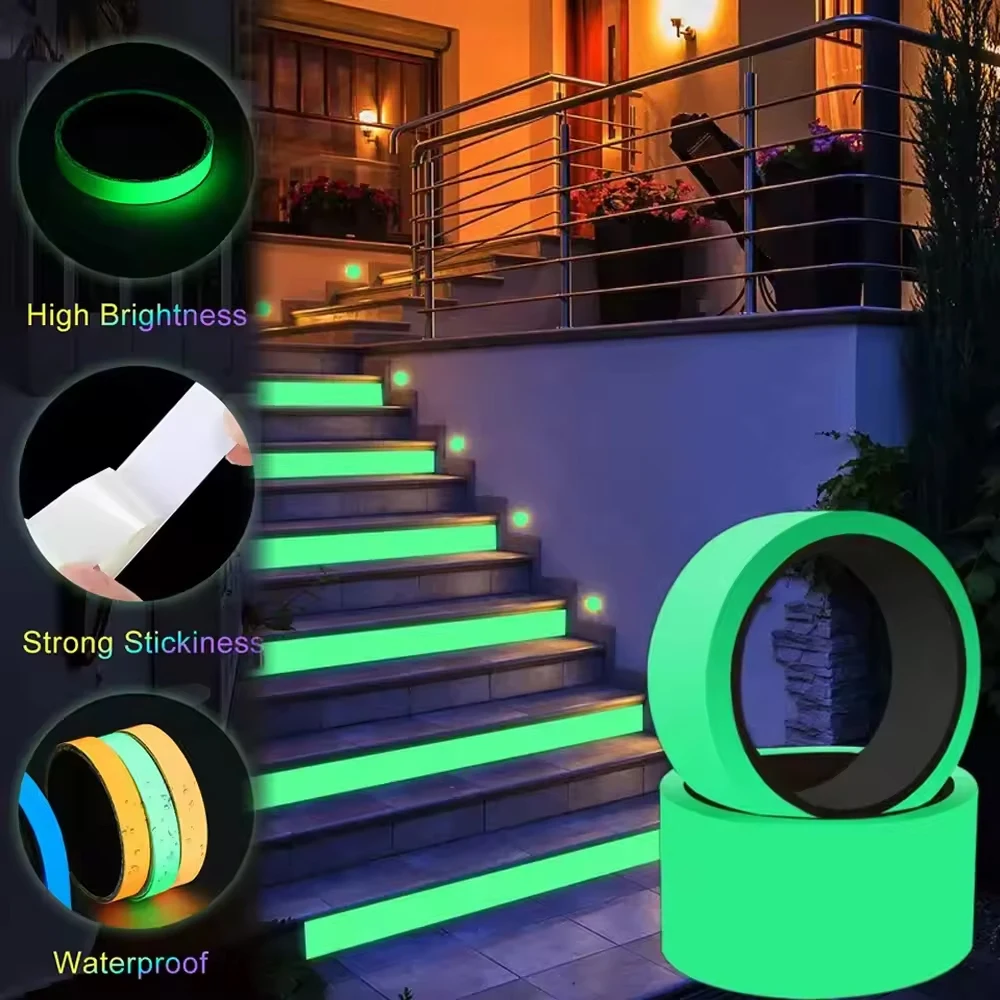Fita de segurança luminosa autoadesiva, fita brilhante decorativa diy, fita de advertência de segurança de escada de palco fita de advertência fluorescente verde