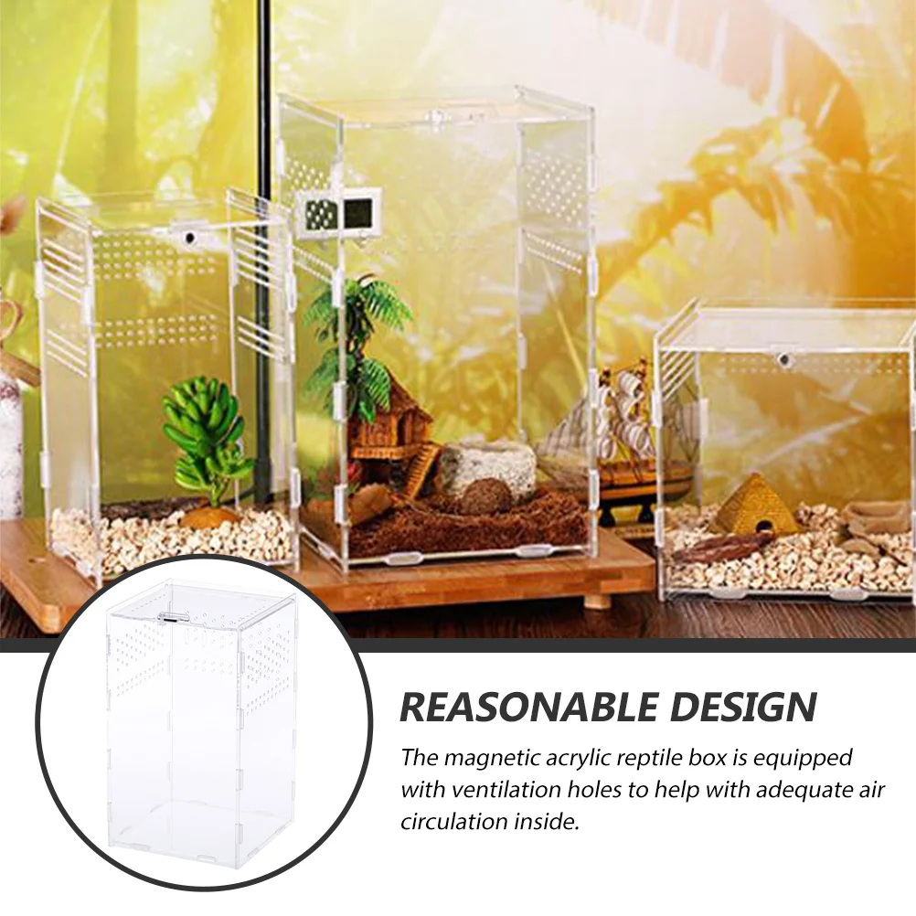 

1Set Transparent Reptile Habitat Box Magnetic Acrylic Breeders Case Ventilation Holes Clear Pet Container Reptile Habitat Boxes