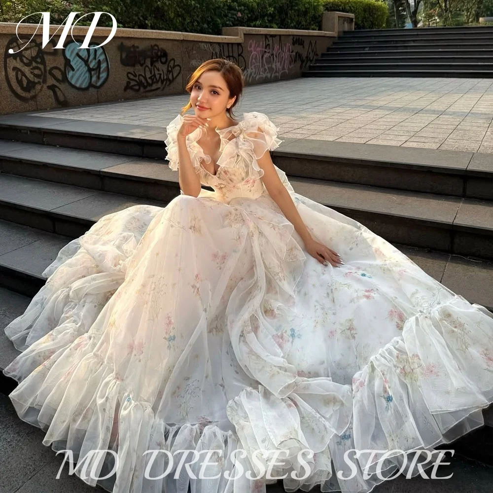 

MD Princess Printing Floral A-line Organza Evening Dresses Spaghetti Strap Ruffle Pleat Prom Gown Customized Party Dresses 2025