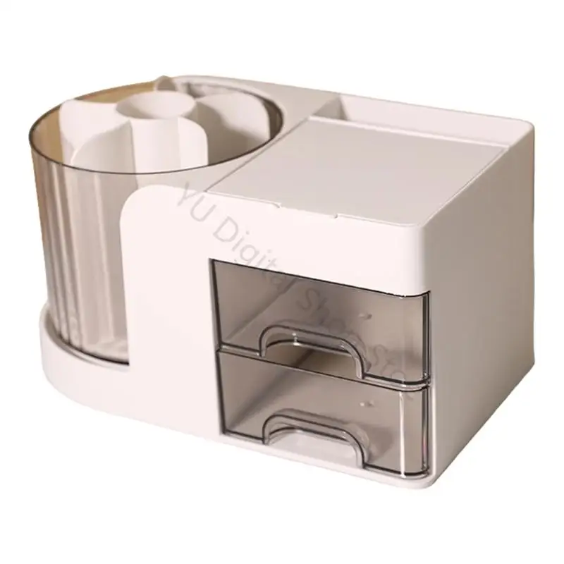 96BA Dresser and Desk Storage Case, Rotating Acrylic Cup with Two Drawers and Upper Compartment for Brushes and Small Tools