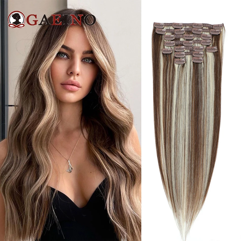 

160-200Grams Clip In Hair Extension 100% Remy Human Hair Balayage Clip-On HairPiece Full Head 14-28 Inch For Salon Suppl