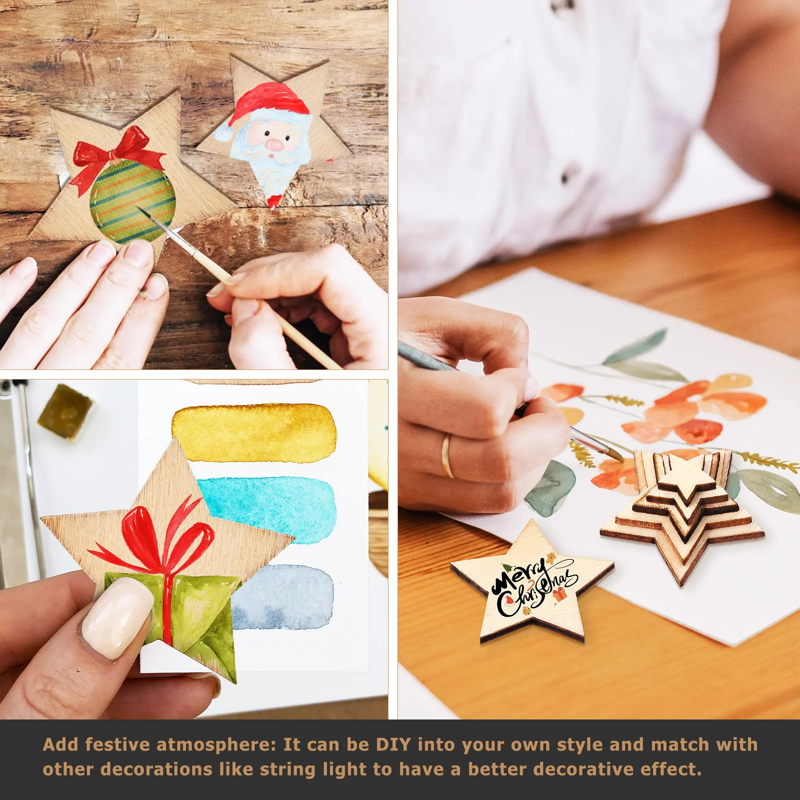 

500Pcs Wooden Stars Unfinished Decorative Small Wood Stars for Holiday Crafts Table Scatter Christmas Ornaments