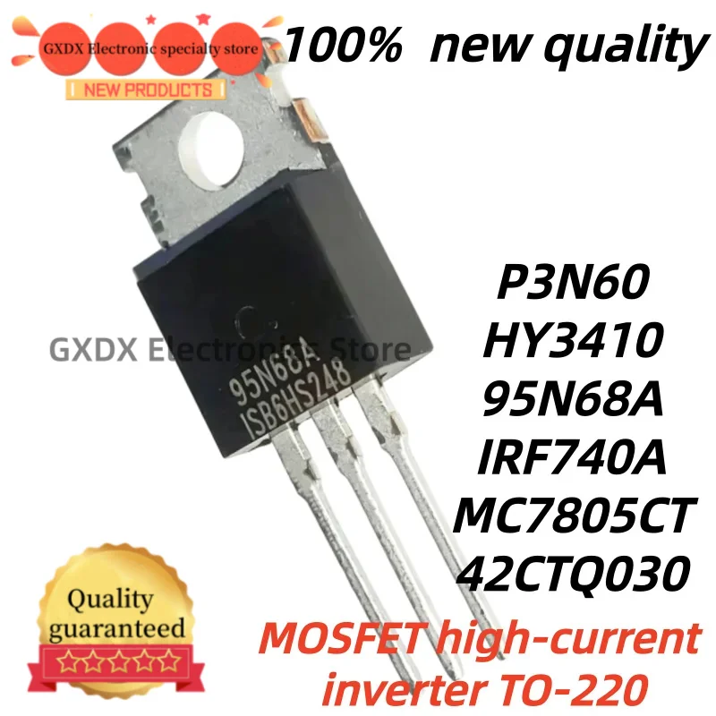 5pcs 100% New Quality 95N68A TTP95N68A MC7805CT P3N60 TO220 STP3N60 IRF740A HY3410 HY3410P 42CTQ030 TO-220 MOSFET, In Stock