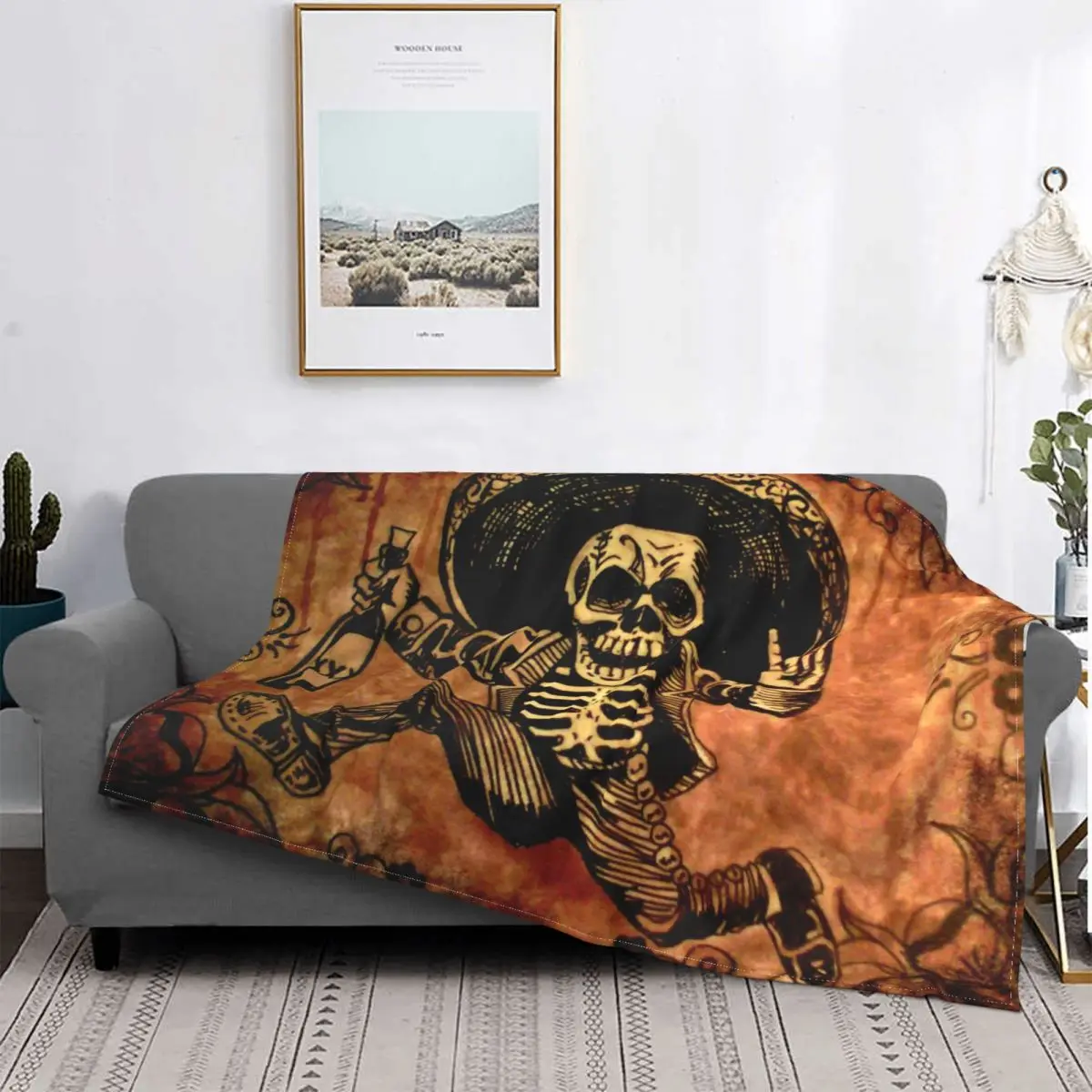 

Posada Day Of The Dead Outlaw Blankets Fleece Winter Skull Multi-function Warm Throw Blanket for Bed Bedroom Plush Thin Quilt