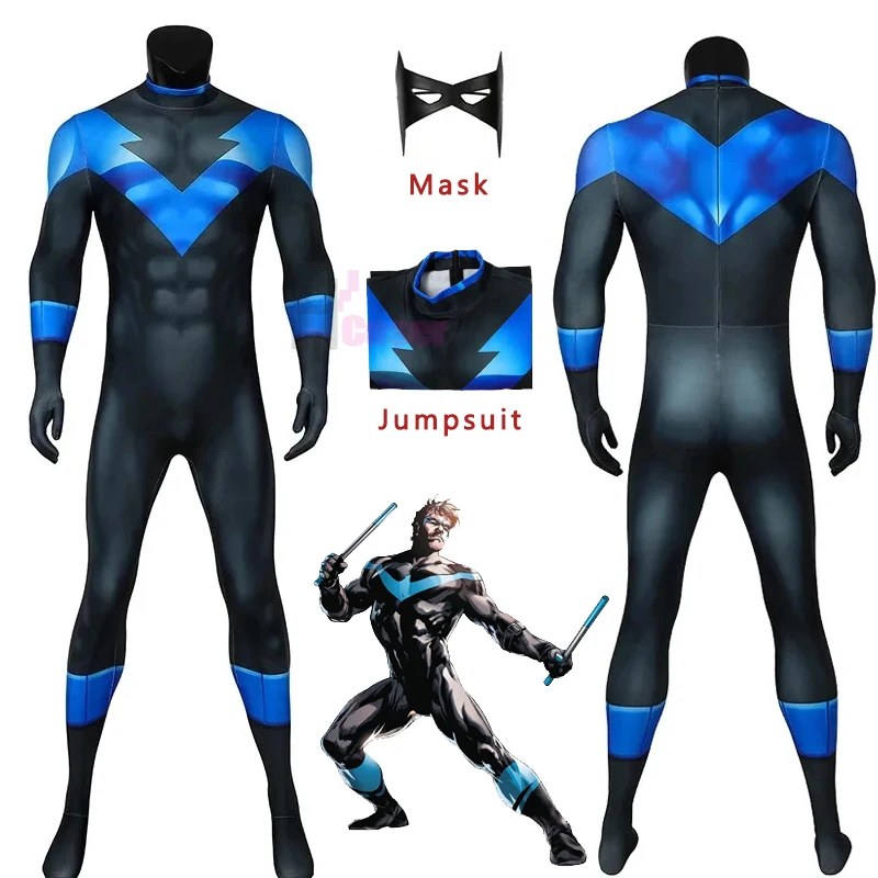 Superhéroe Nightwing Cosplay Zentai mono Robin Dick Grayson mono máscara disfraz conjunto fiesta de Halloween Cosplay Catsuit LICRA