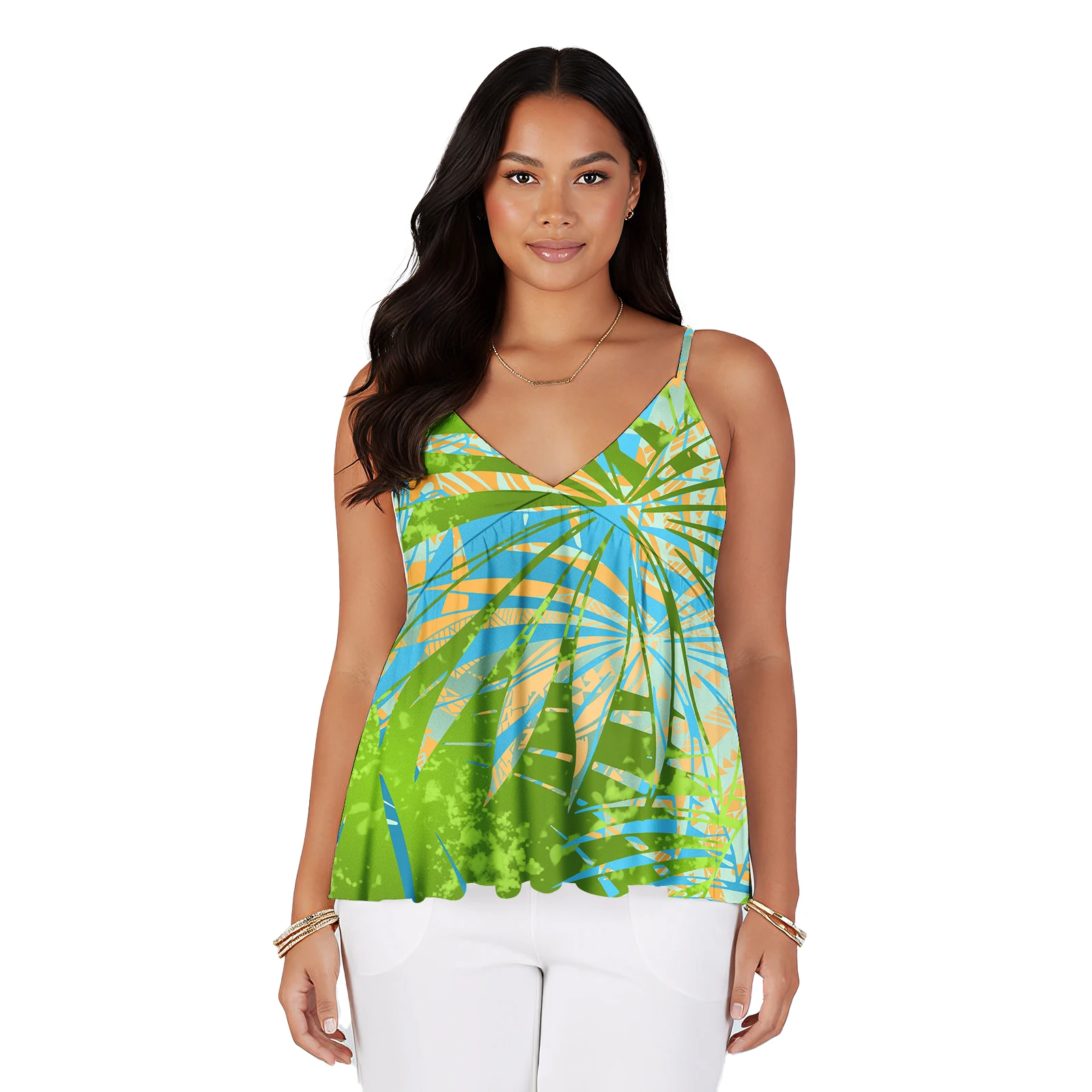 

Tropical Pattern Polynesian Upscale Cozy Ladies Top Samoan V-Neck Elegant Clothes Hawaiian Island Plus Size Sling Tops for Women