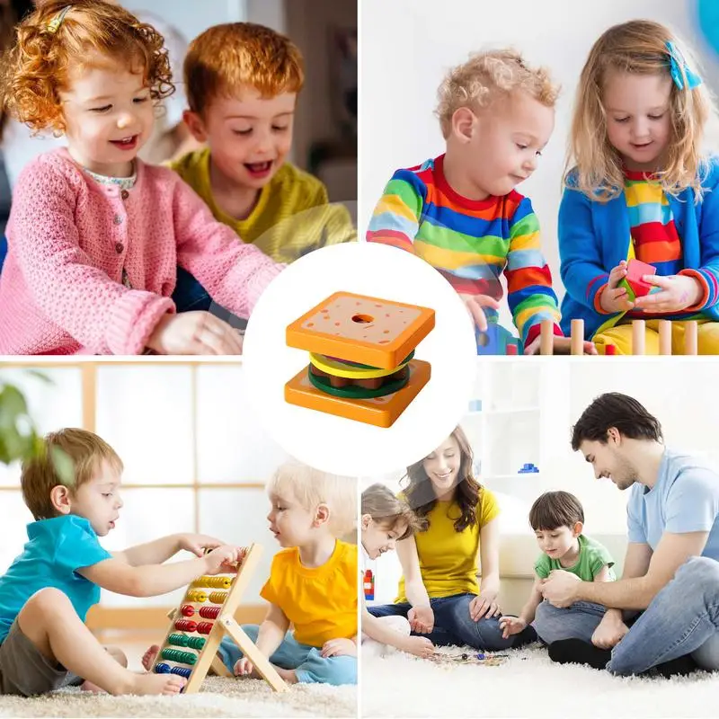 Juguetes apilables de sándwich de hamburguesa de madera, juego de sándwich de hamburguesa, Juguetes Educativos de aprendizaje preescolar