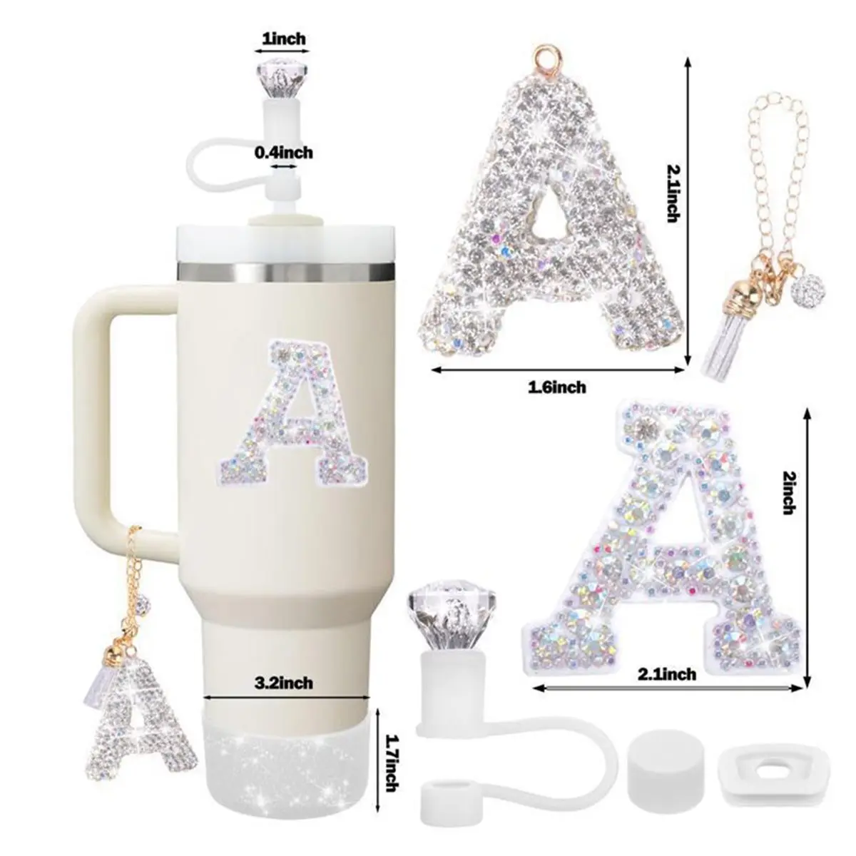 For Ornament Set Letter A Decorations Set for 30/40OZ Water Cup Straw Topper Spill Proof Stopper