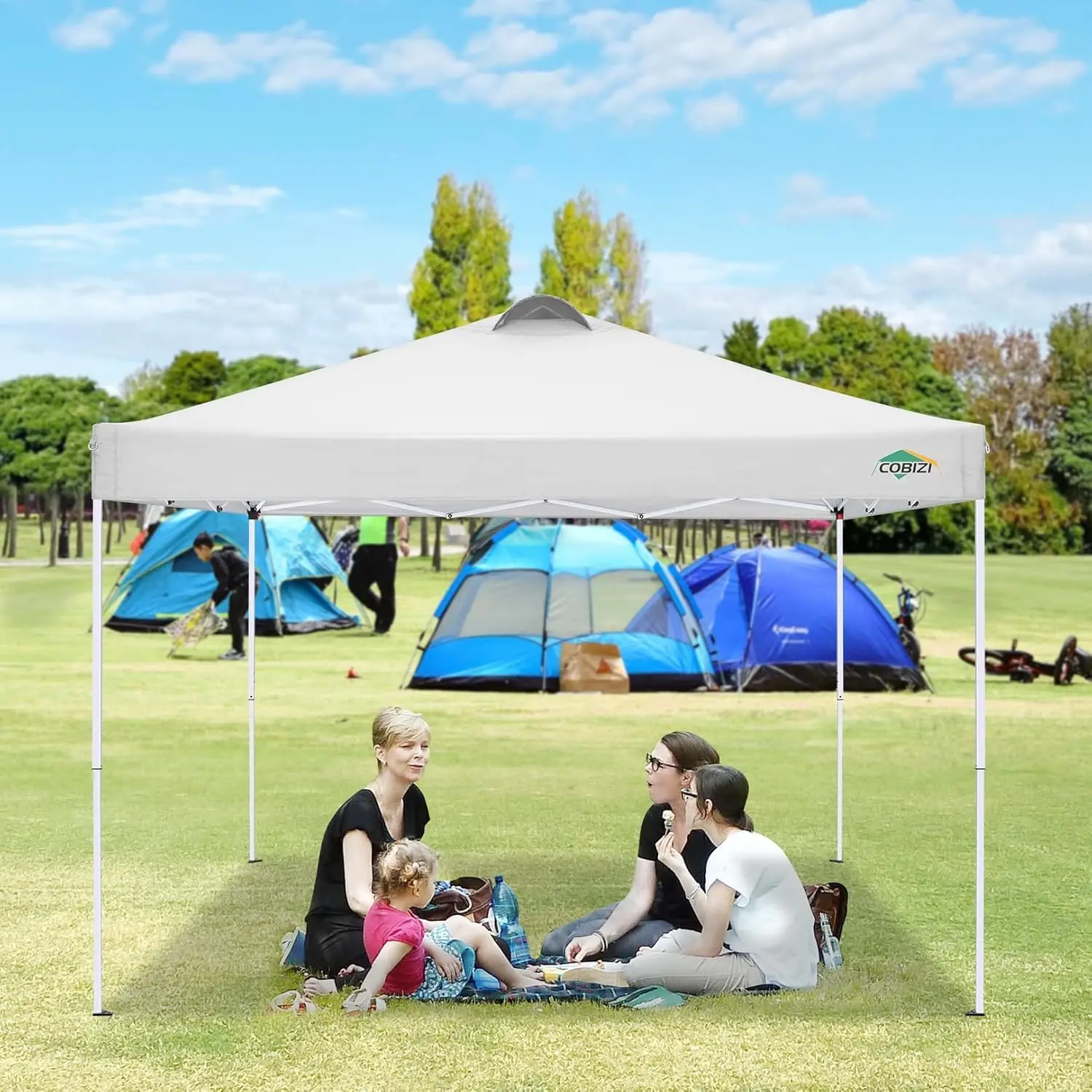 Party and Exhibition Tent - White Waterproof Canopy with 4 Removable Sidewalls, Air Vent, Sandbags, Stakes, and Ropes