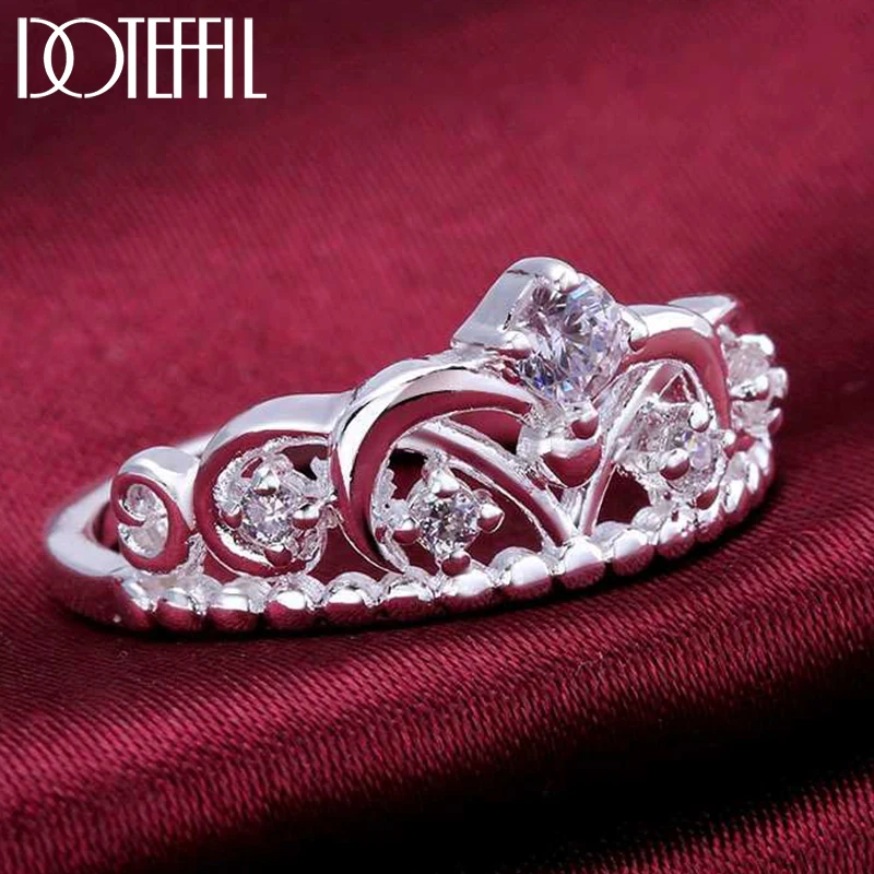 

DOTEFFIL 925 Sterling Silver Crown AAAAA Zircon Ring For Women Fashion Wedding Engagement Party Gift Charm Jewelry