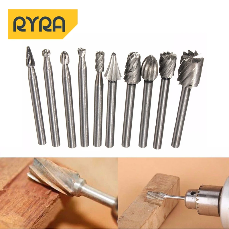 10PCS Dremel Routing Wood Rotary Milling Rotary File Cutter Woodworking Carving Carved Knife Cutter Tools Wood Drill Woodworking