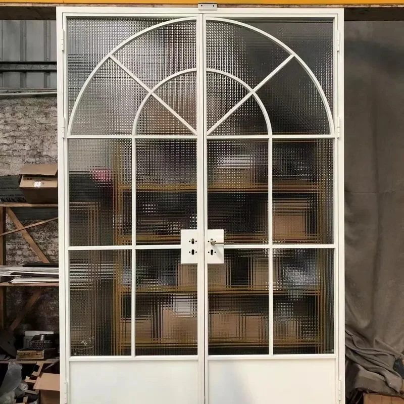 for French Style Extremely Narrow Retro Wrought Iron Bathroom Partition Door with Begonia Changhong Glass Simple Interior
