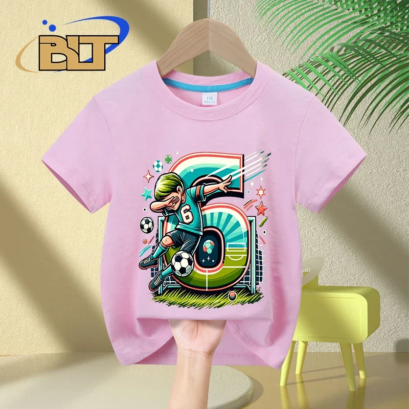 Camiseta de cumpleaños para niños de 6 años, ropa de algodón de manga corta para fanáticos del fútbol