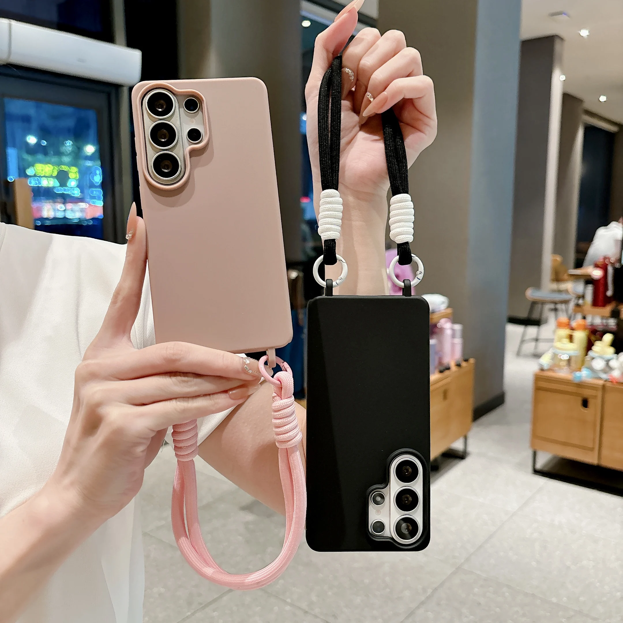 Wrist Rope Phone Case For Samsung Galaxy A73 A72 A71 A56 A55 A54 A53 A52 A52s A51 A36 A35 A34 A33 A32 A26 4G 5G Macaron Cover ﻿