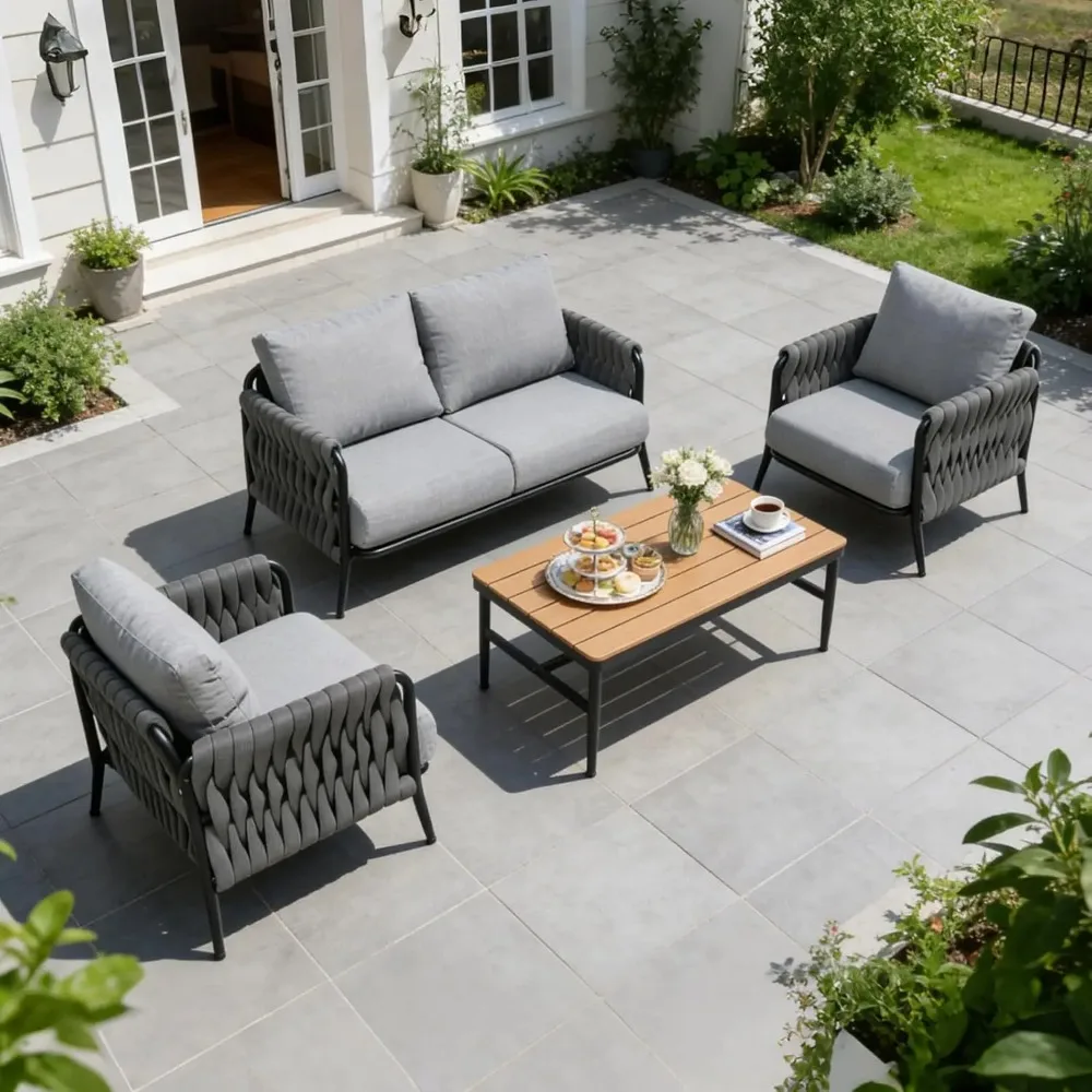 

Outdoor Patio Furniture Set, 4/5 Seater Conversation Sofa Set with WPC Coffee Table, Powder-Coated Steel Frame,, Customized