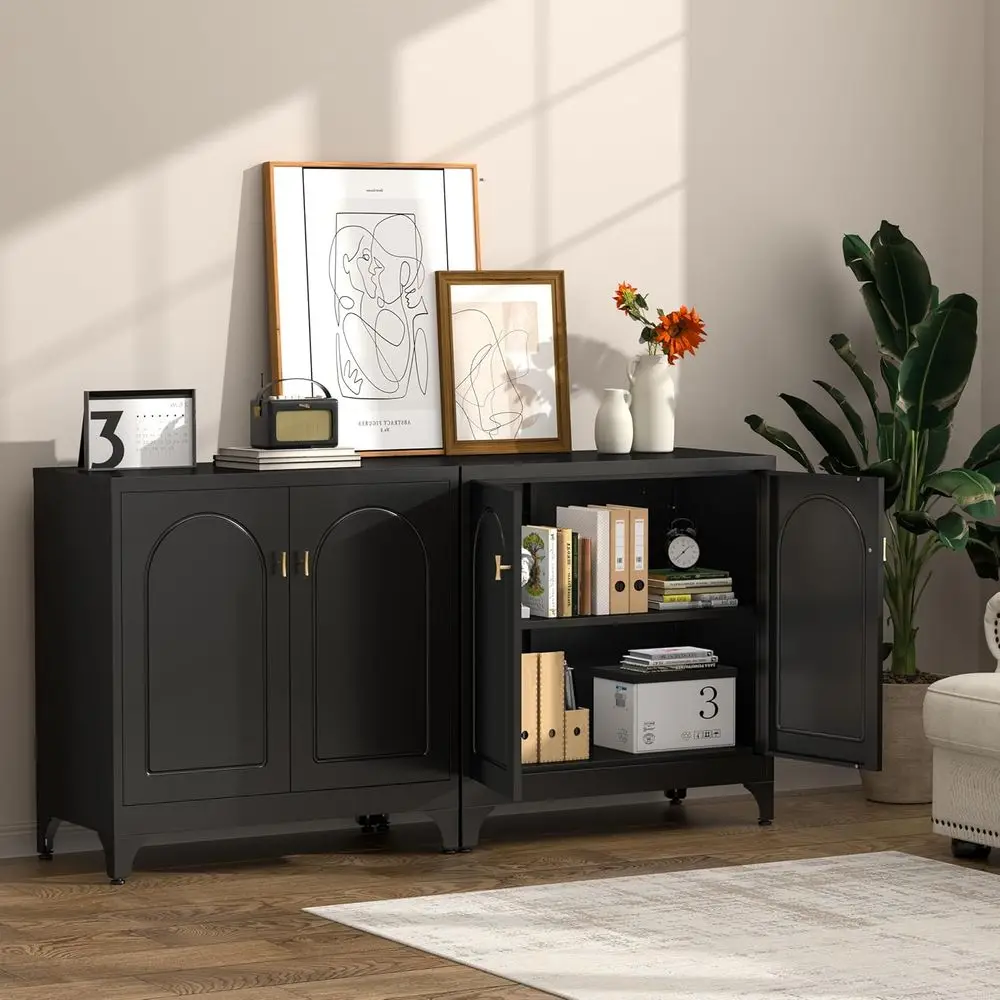 

Kitchen Buet with Storage, Metal Buet Table with Doand Adjustable Shelves, 33" Tall Kitchen Sideboard, ern Coee Bar ole Cabinet