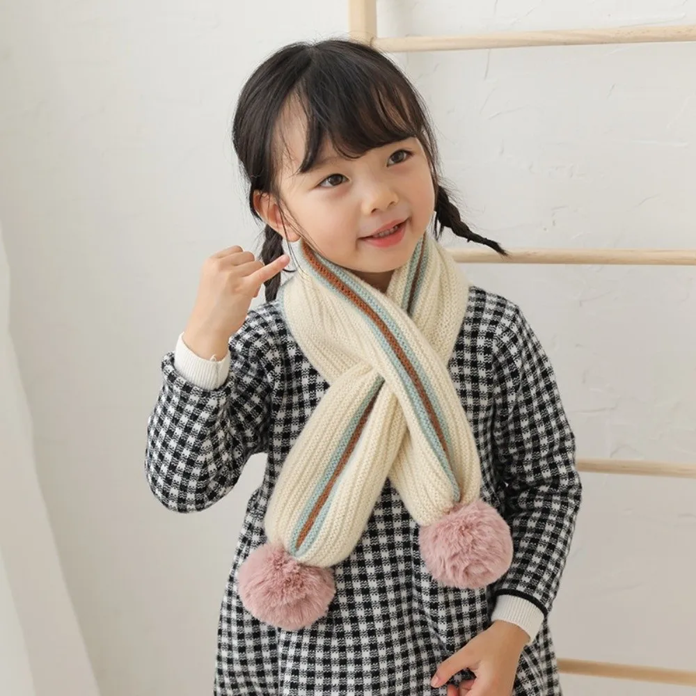 New Windproof Neck Warmer Coldproof Knitted Neckerchief Pompom Warm Knitted Scarf Gift
