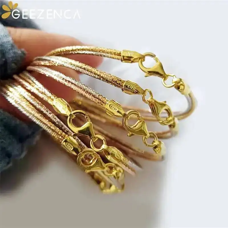 GEEZENCA Real 925 Silver Tricolor Three Strands Bracelets For Women Italian Jewelry Trendy Luxury Multi-loop  Bracelet 2024 New