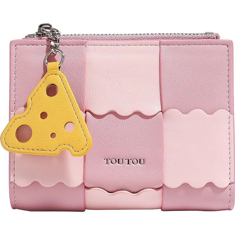 TOUTOU Plaid Wallet Cheese Hand-Woven Cardholder Case Triangle Accessories Zippered Ladies Coin Purse Wallet for Women Purses