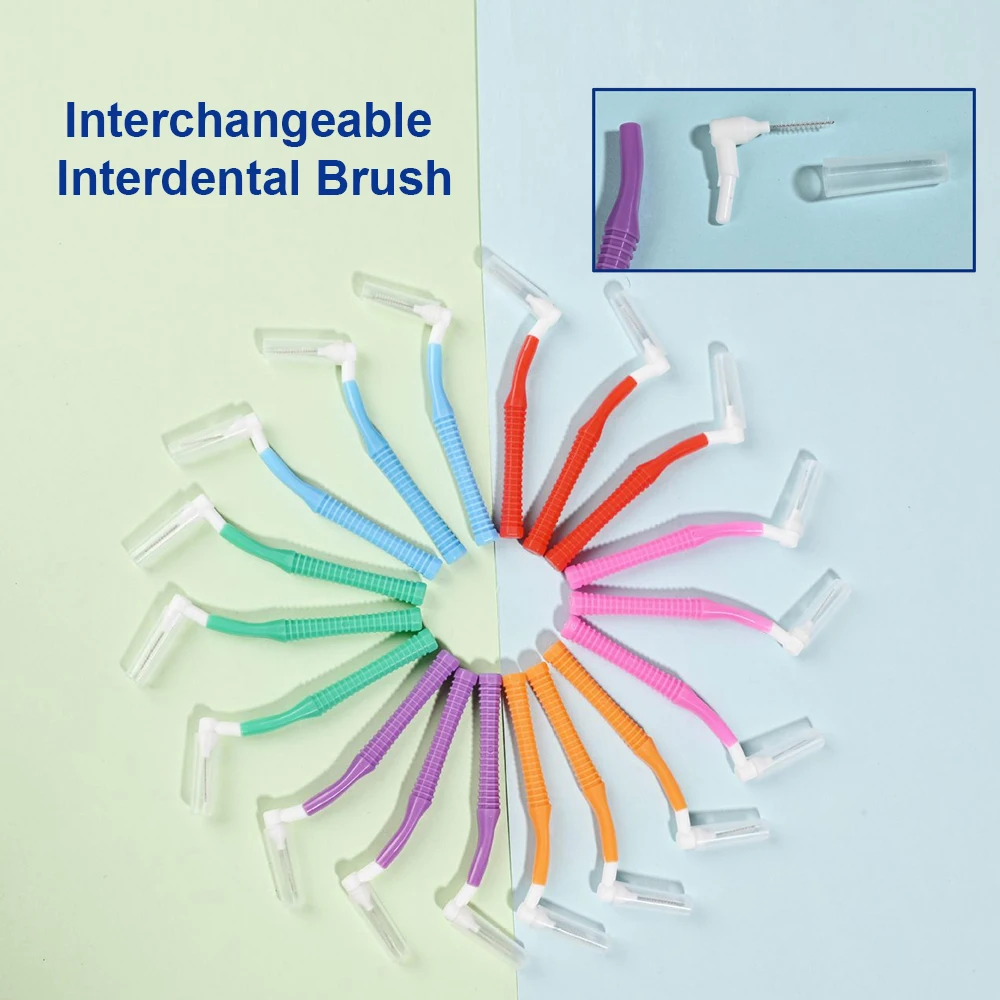 Replaceable Interdental Brush With Dust Cover Cleaning Between Teeth Oral Care Orthodontic Toothpicks L Shape Tooth Floss
