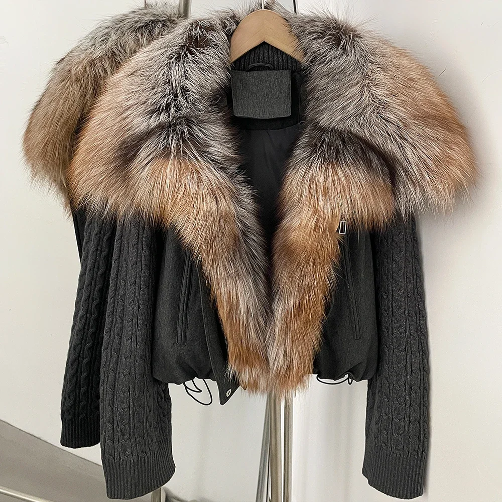 OFTBUY Abnehmbare Gestrickte Ärmel Pufferjacke Damen Neue Winter Natürliche Pelzbekleidung Damen Großer Echter Fuchspelz Daunenjacke Damen – Detail 16