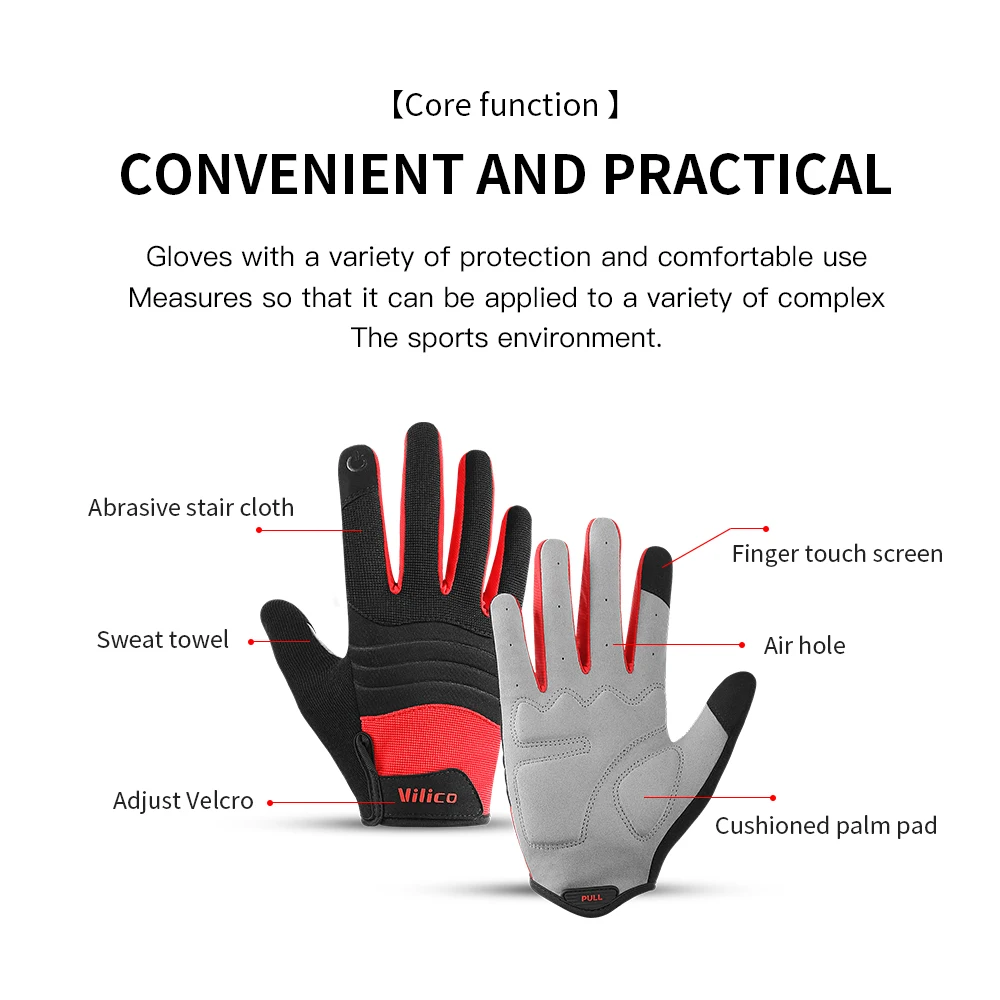 A Pair Of All-finger Gloves Breathable Shock-proof Touch-screen Bike Gloves Spring And Summer Mountain Bike Road Riding Gloves