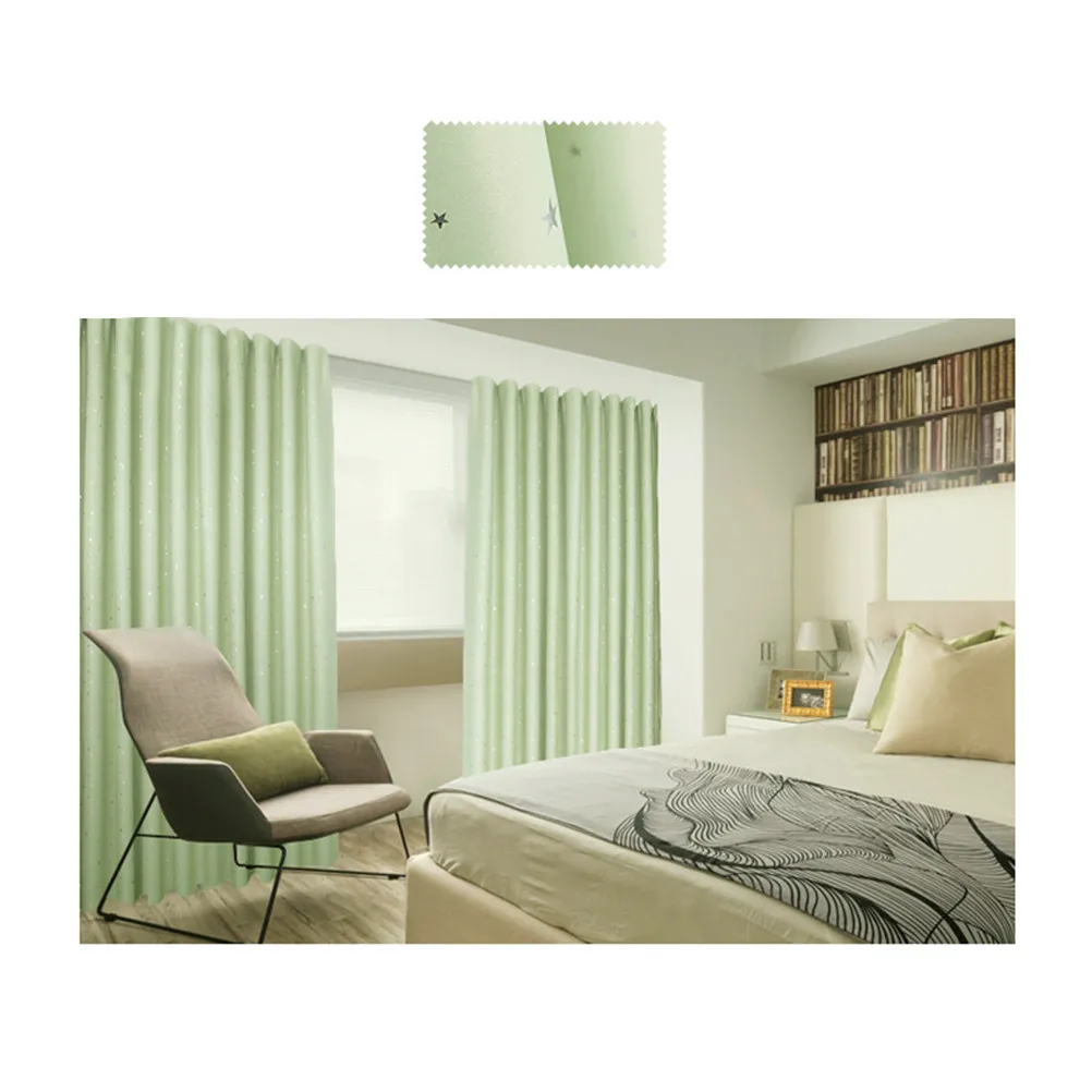 Stars Printed Blackout Window Curtains Sky Blue 100x250cm Room Darkening Drapes for Bedroom Living Room Privacy Shield