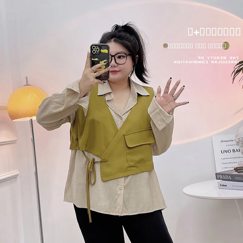 

plus Size Collar Loose Women's Set een Cabbage Pile Jaet Outerwear Faionable Autumn Outfit for plus Size Women
