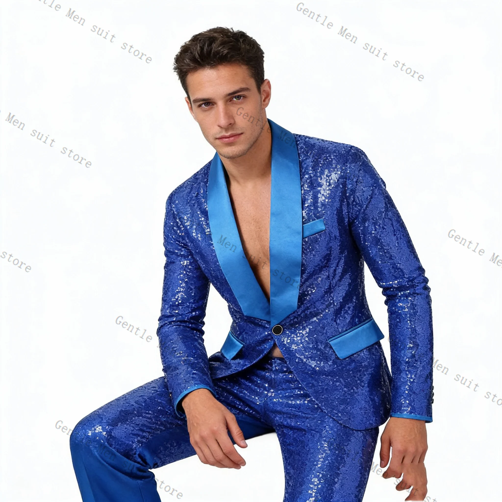 

Glitter Sequins Men Suit Set 2 Pcs Blazer+Pants Trousers Groom Wedding Tuxedo Formal Office Business Jacket Coat Customized