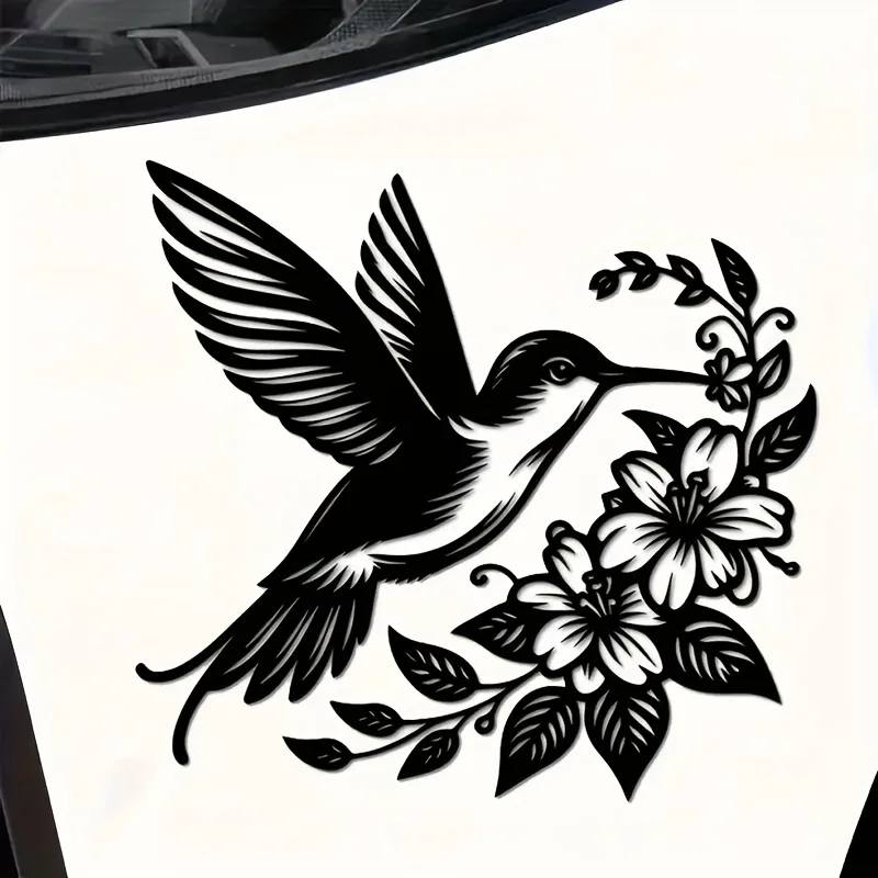 Black Hummingbird & White Flower Vinyl Decal, Elegant Durable Sticker for Car Truck Motorcycle Window Wall DIY Decor