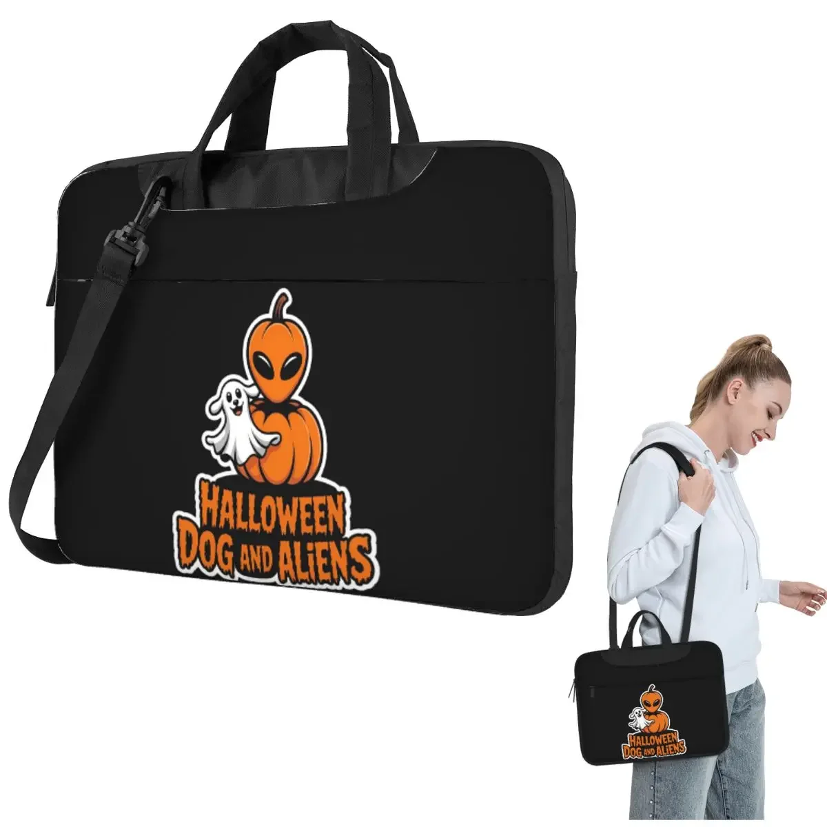 Halloween Alien Pumpkin With Ghost Crossbody Laptop Bag Case Computer Bag 13 14 15.6 Inch Notebook Pouch for Lenovo