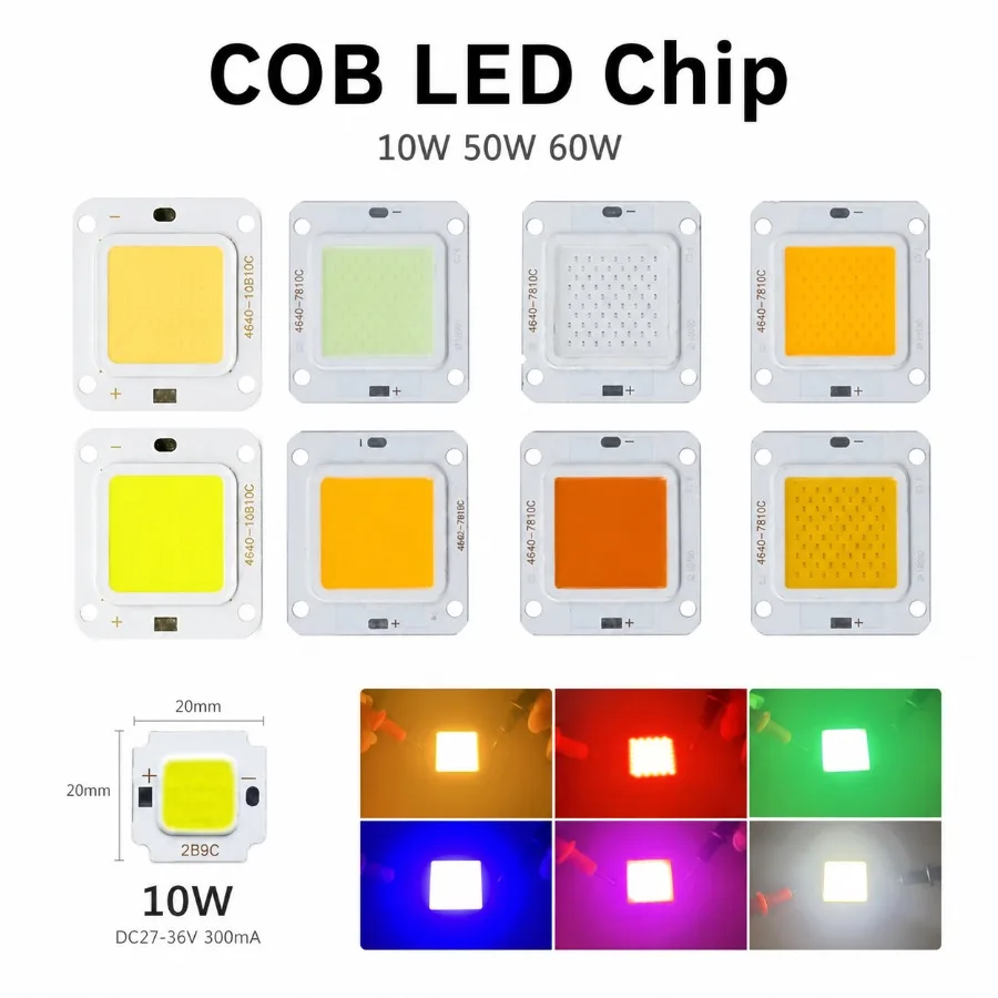 DC27‑36V COB LED Chip 10W 50W 60W Red Green Blue Pink White Warm White Square LED Beads for DIY Flood Light Spotlight Repair