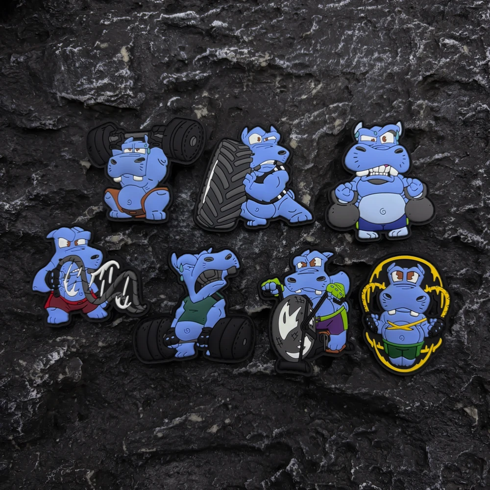 

A Fitness Hippo Pvc Patch Badge, with a Hook-And-Loop Fastener on the Back, Suitable for Bags, Backpacks, Vests, and Clothing Decoration