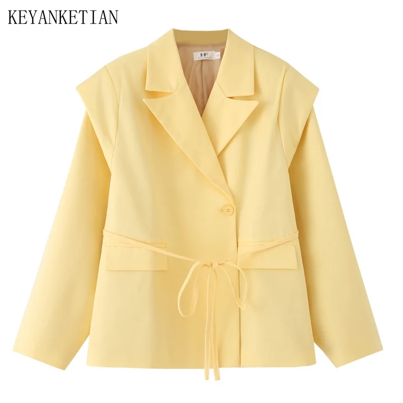 

KEYANKETIAN Autumn new women's office suit with one button strap flap pocket, loose casual suit jacket women