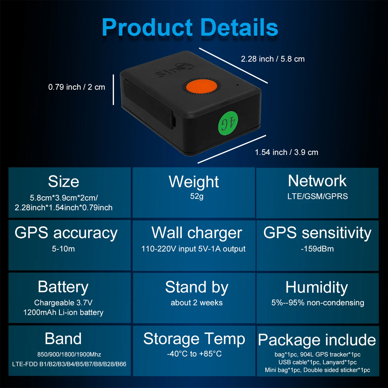4G SinoTrack ST-904L Mini Builtin Battery Waterproof GPS Tracker for Kid Personal Car Pet Device with Free Tracking APP - Image 2