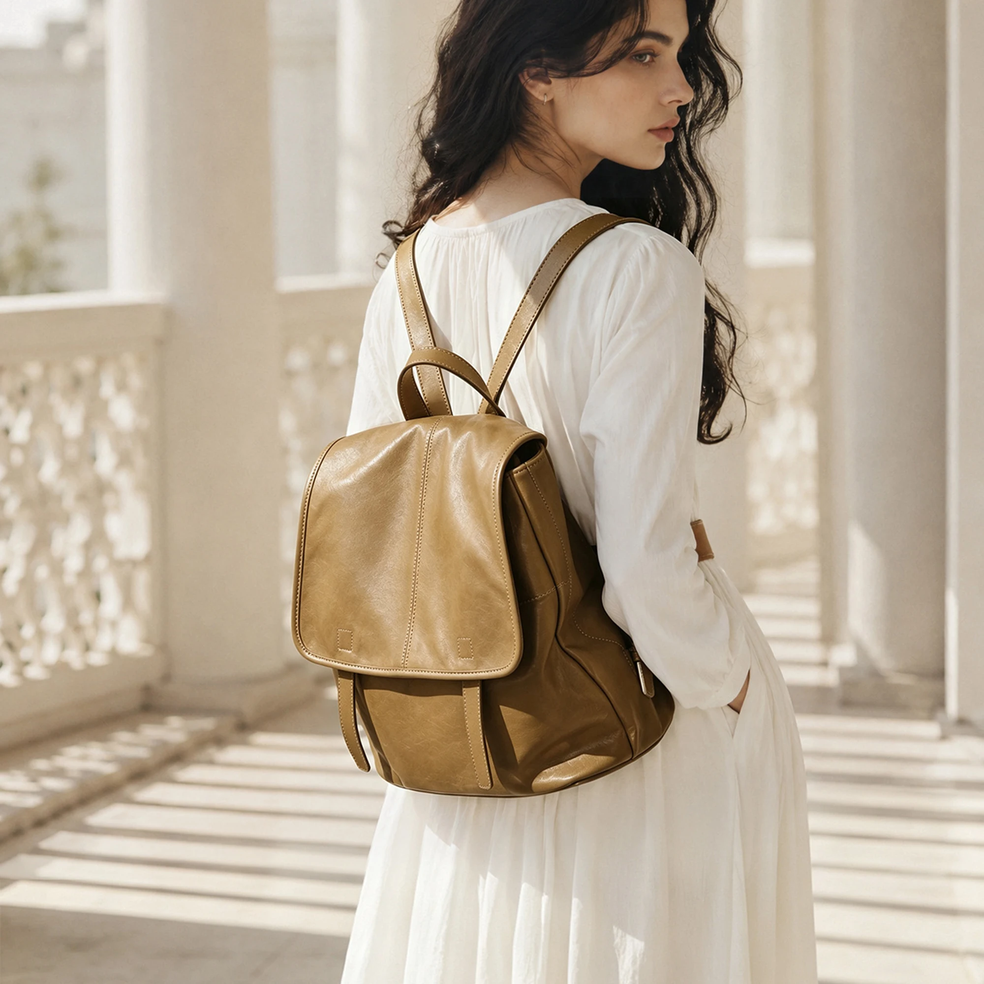 CKKUI Women's Backpack Vegetable-Tanned Sheepskin Large Capacity Handbag for Work Work Commuter Shopping Fashion High Quality