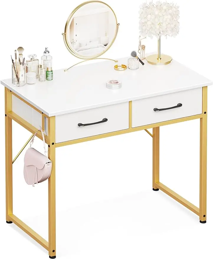 

Vanity Desk with Fabric Drawers & Versatile Hook, Storage, Home Office Desks for Bedroom, Modern Writing Desk for Small Spaces