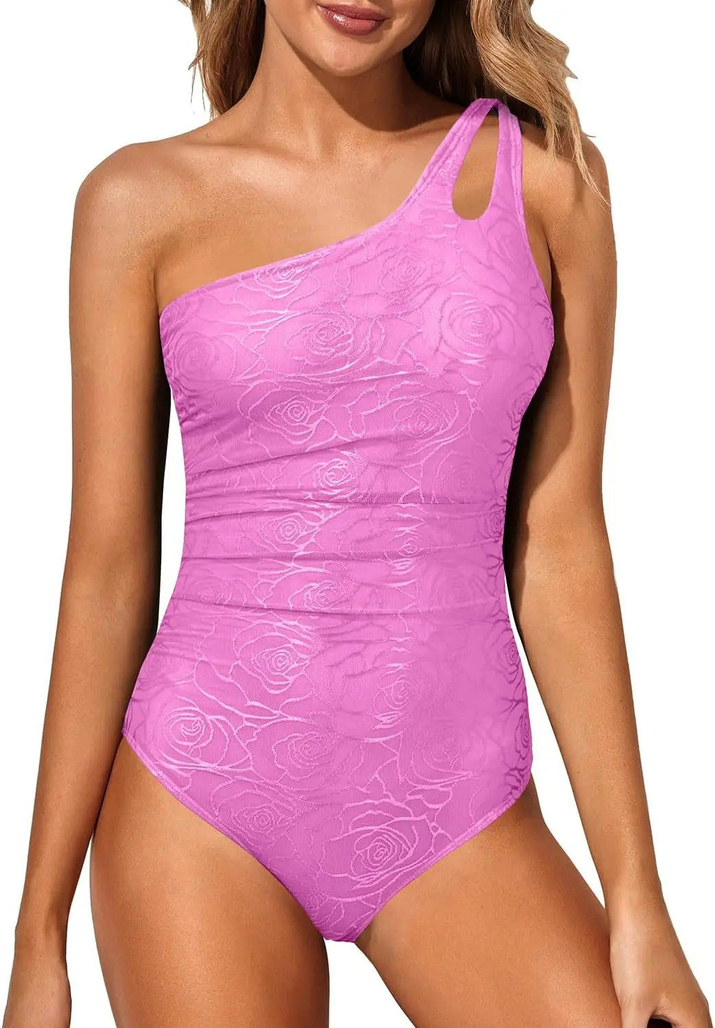 ZENFLEX One Shoulder One Piece Swimsuit for Women Tummy Control Bathing Suits Modest Full Coverage Keyhole Swimwear