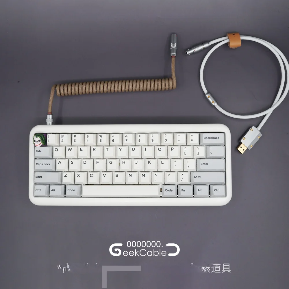 GeekCable handmade customized mechanical keyboard data spiral line rear aviation plug series sand color+white in stock