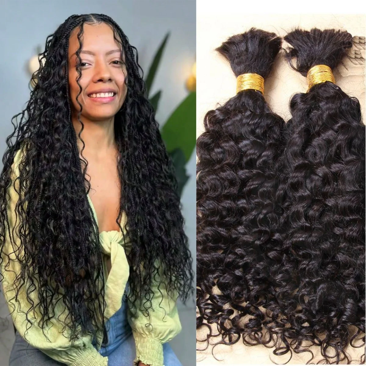 

32 Inch Human Braiding Hair For Boho Braids Natural Color Deep Water Wave Bulk Human Hair For Braiding No Weft Wet And Wavy 110g