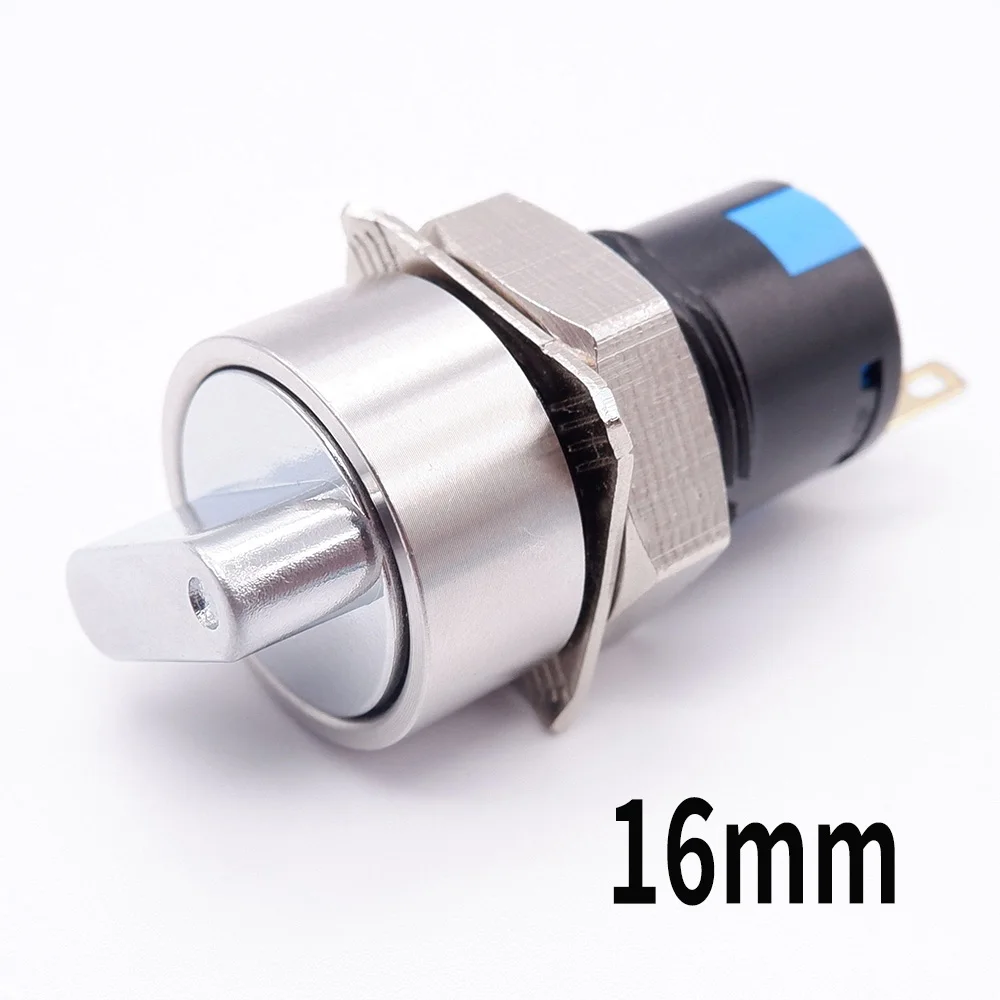 

16mm Rotary Knob With Metal Handle Button No Lamp Second Gear Third Gear Selector Switch Power Start Switch 1NO1NC 2NO2NC