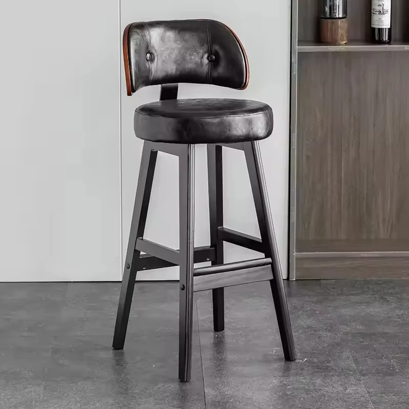 Luxury Green Leather Bar Stool with Button Detail Backrest Durable Wood Legs for Kitchen Island Dining Basement Commercial Use