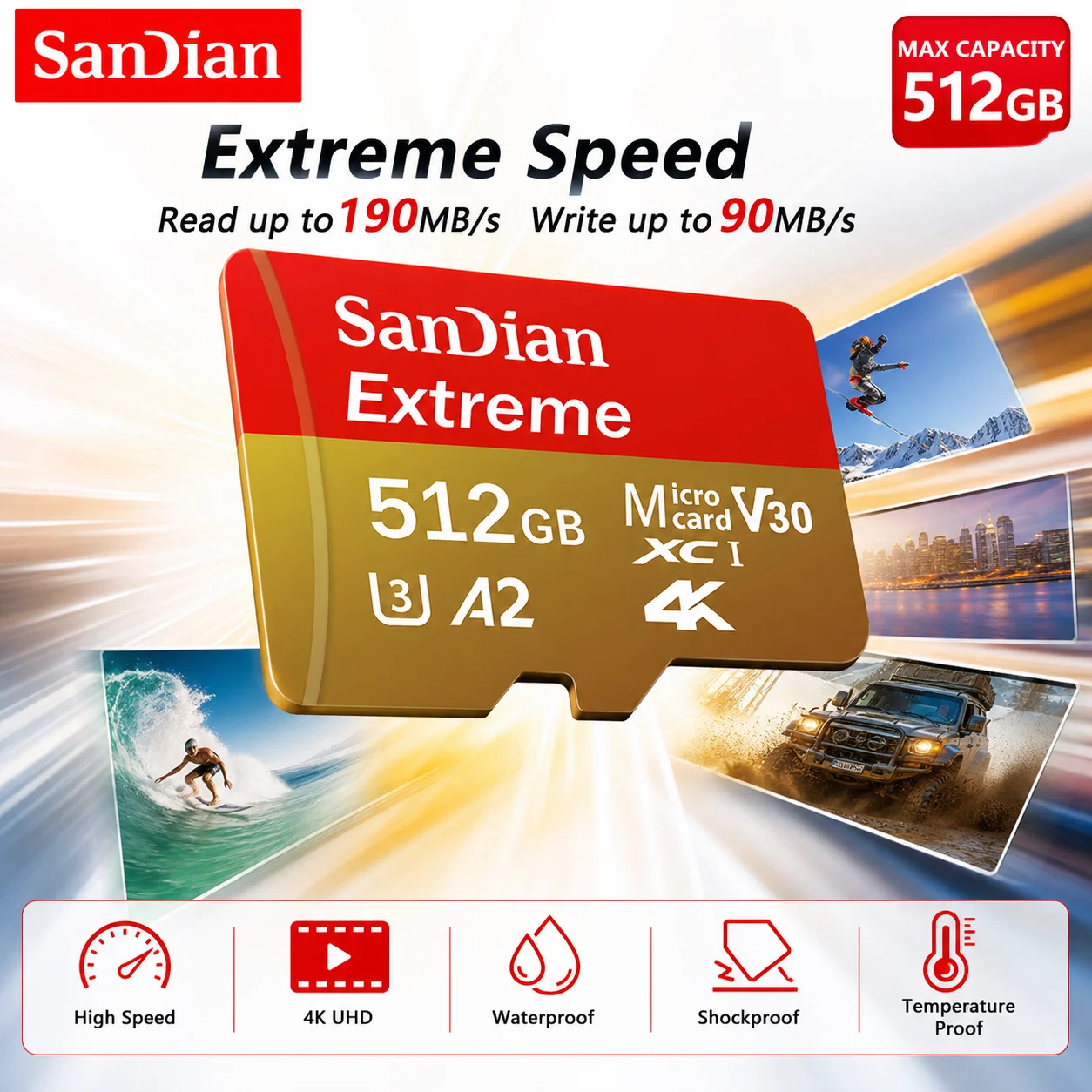 Micro TF SD Card 256GB 512GB SD Card 128GB 64GB U3 V30 A2 High Speed Memory Card 32GB for Switch Samsung Tablet Media Storage 4K